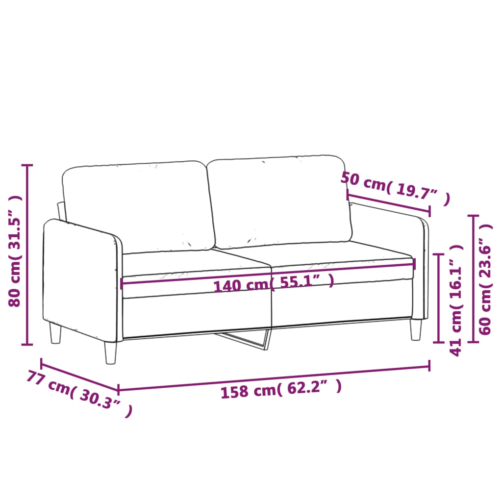 2-seater sofa, black, 140 cm, velvet