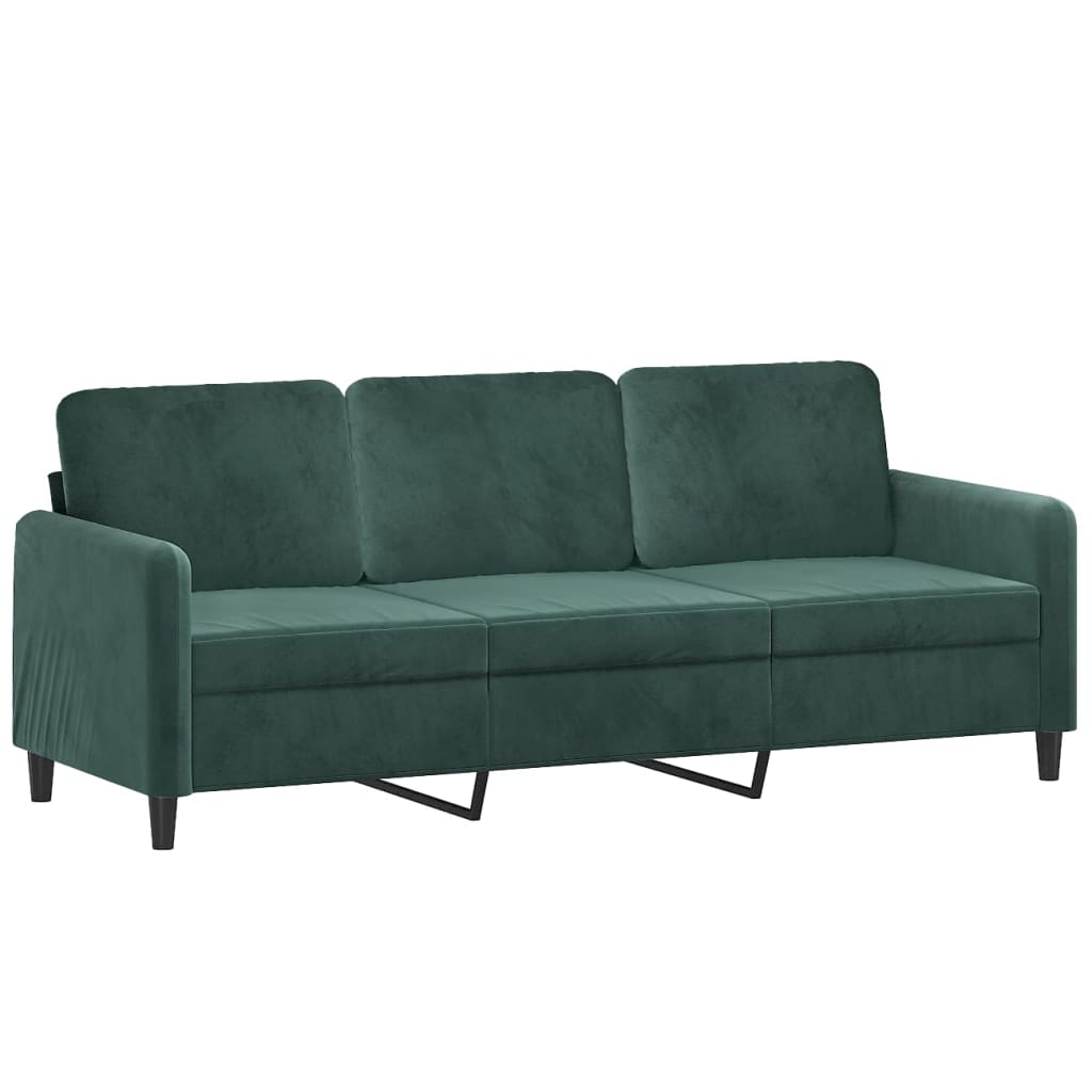 Canapea cu 3 locuri, verde închis, 180 cm, catifea