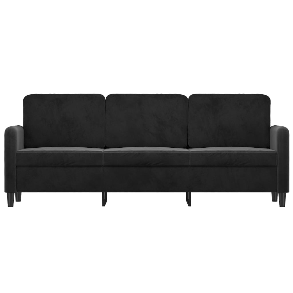 Canapea cu 3 locuri, Negru, 180 cm, catifea