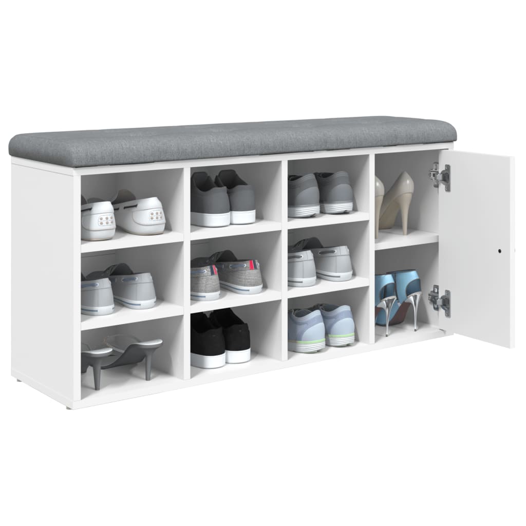 Shoe bench, white, 102x32x50 cm, processed wood
