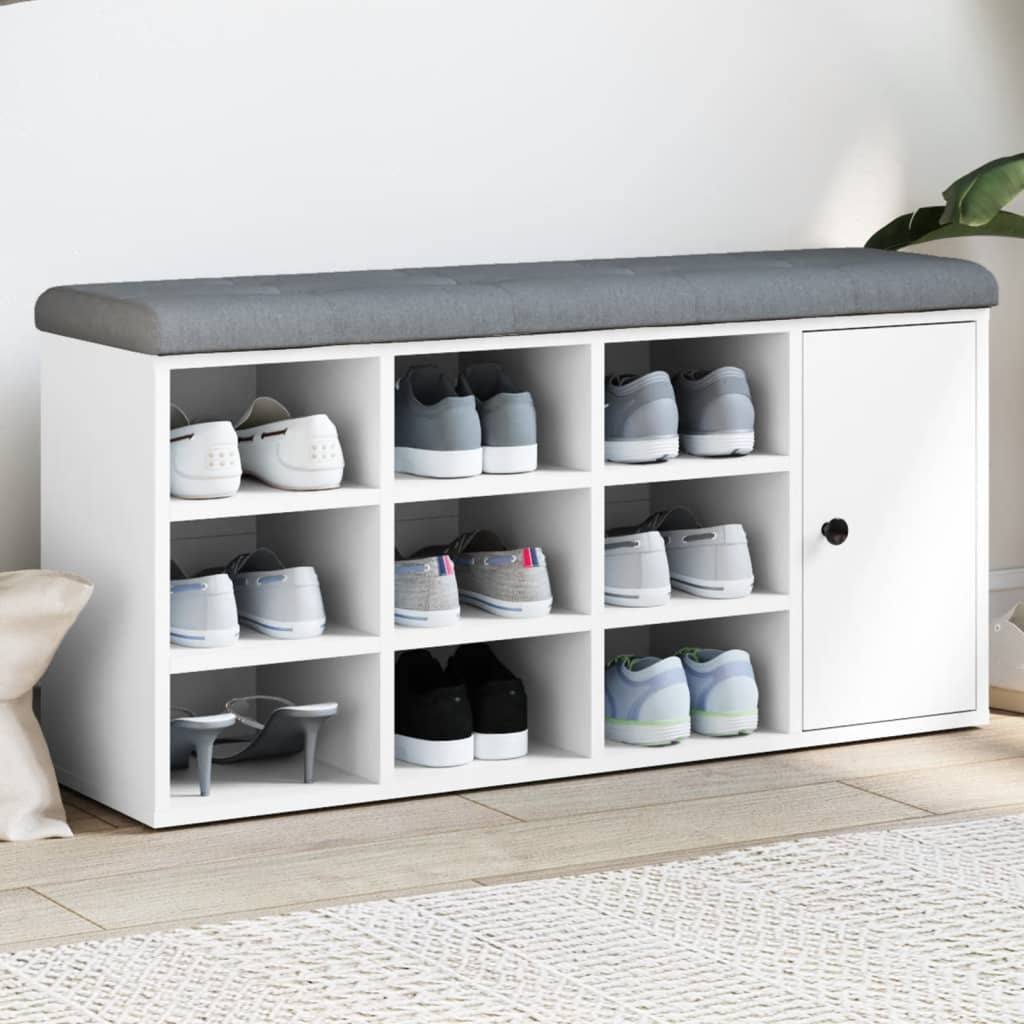 Shoe bench, white, 102x32x50 cm, processed wood