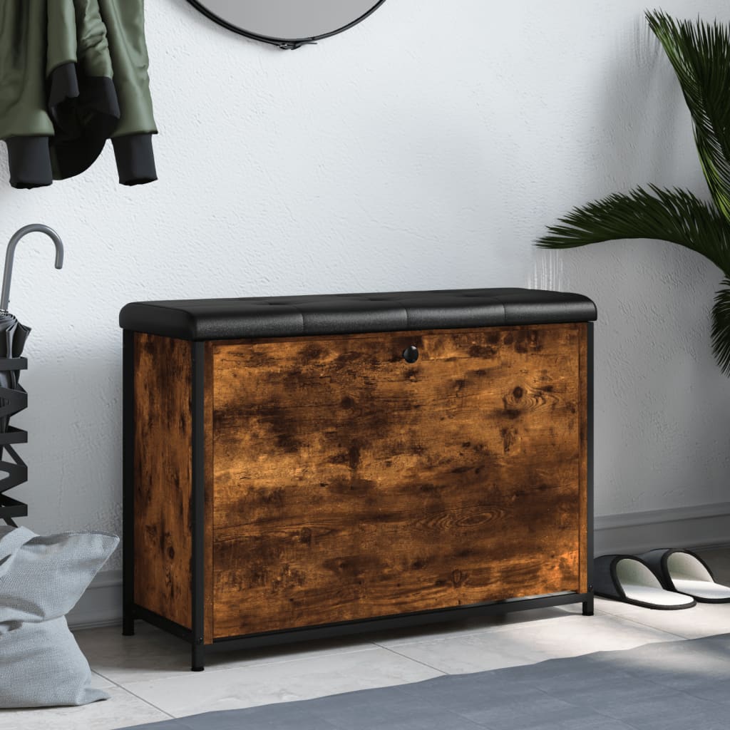 Bancă pantofi cu sertar rabatabil, stejar fumuriu, 82x32x56 cm