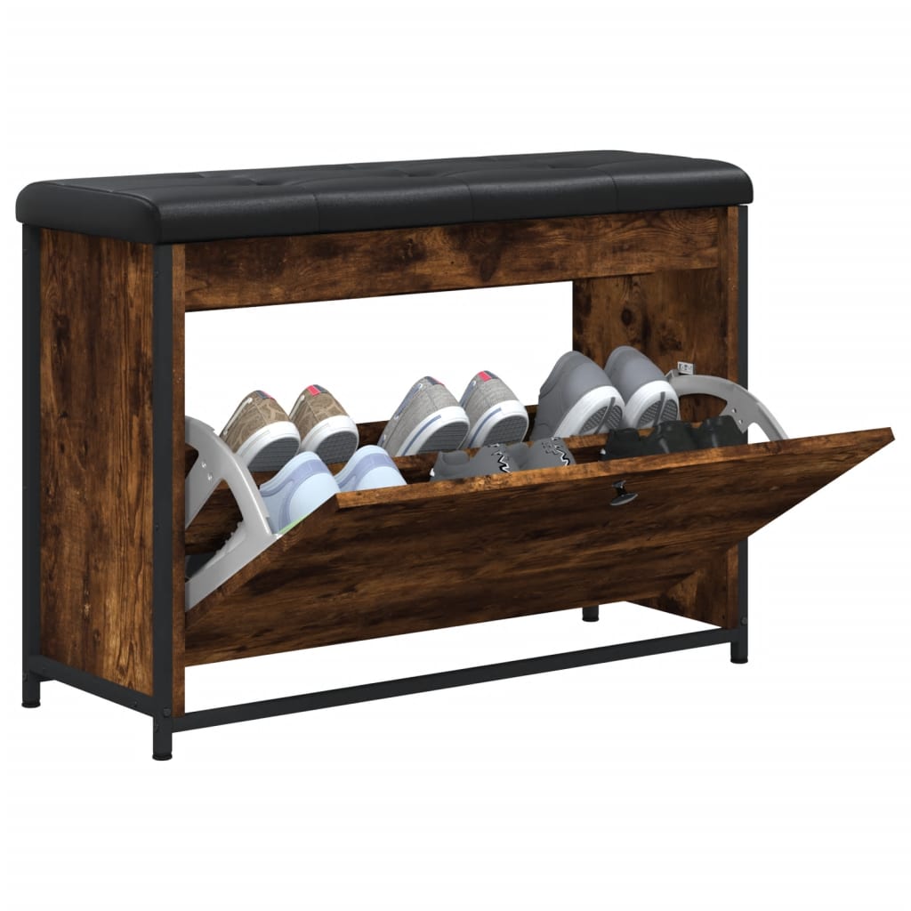 Bancă pantofi cu sertar rabatabil, stejar fumuriu, 82x32x56 cm