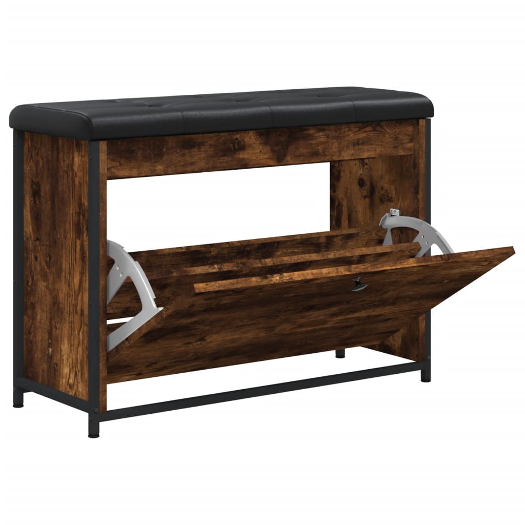 Bancă pantofi cu sertar rabatabil, stejar fumuriu, 82x32x56 cm