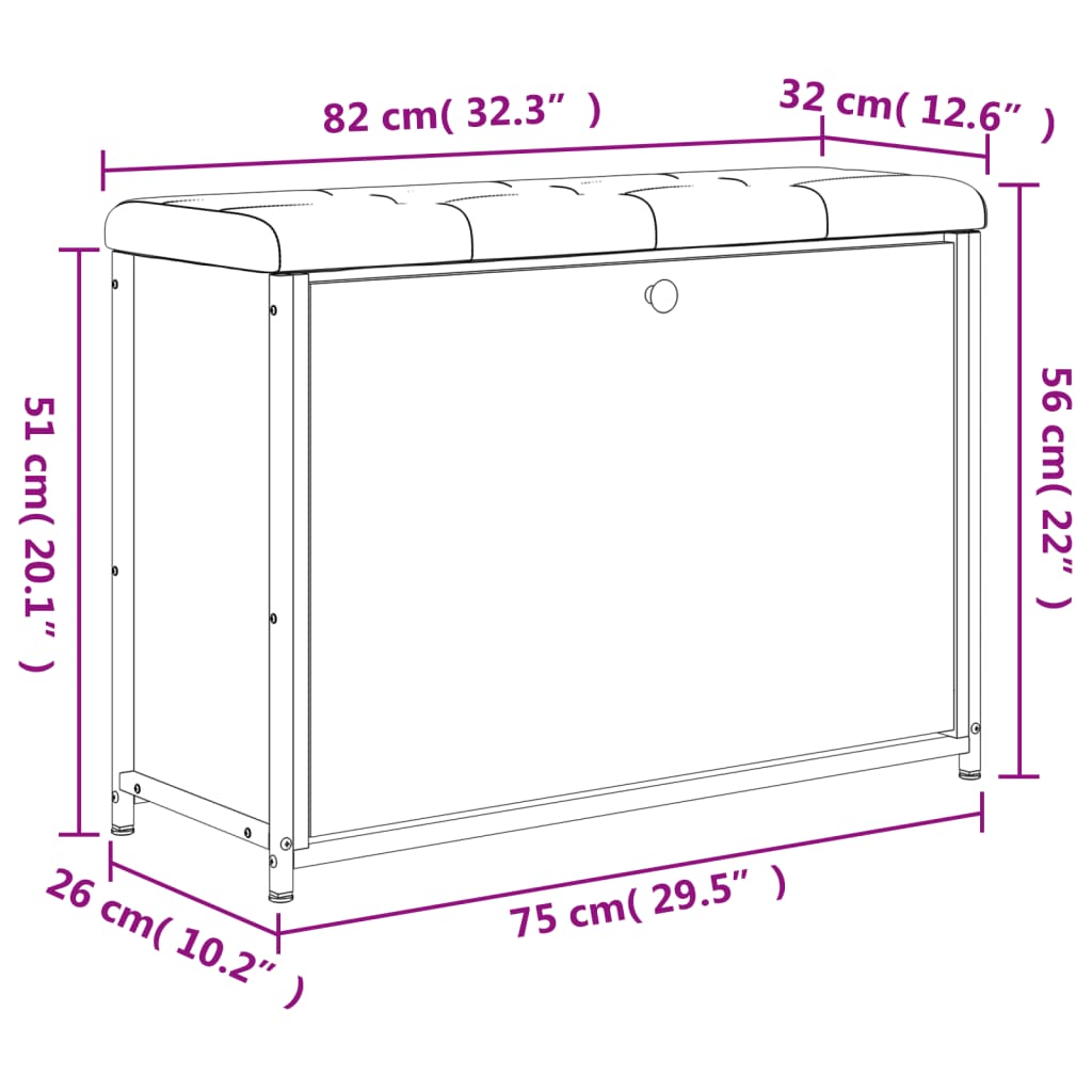 Shoe bench with folding drawer, sonoma grey, 82x32x56 cm