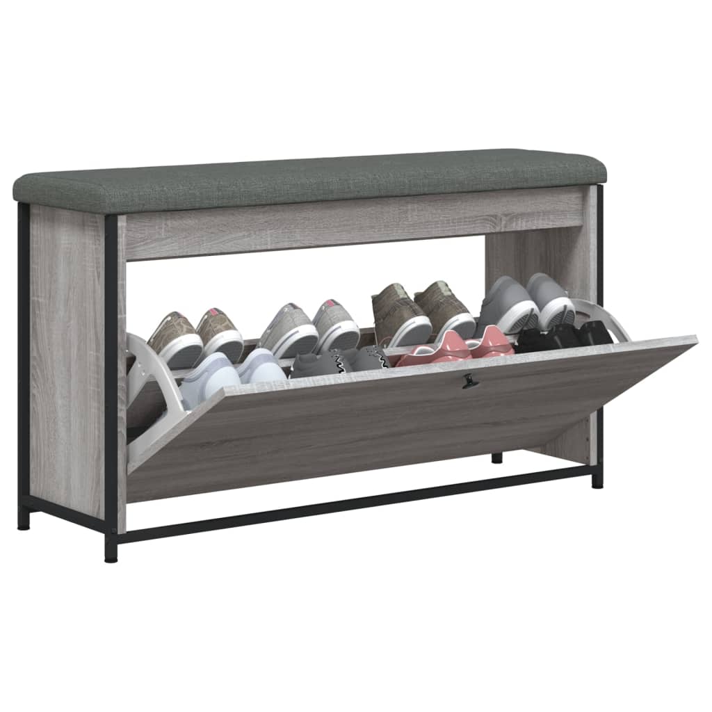 Bancă de pantofi cu sertar rabatabil, gri sonoma, 102x32x56 cm