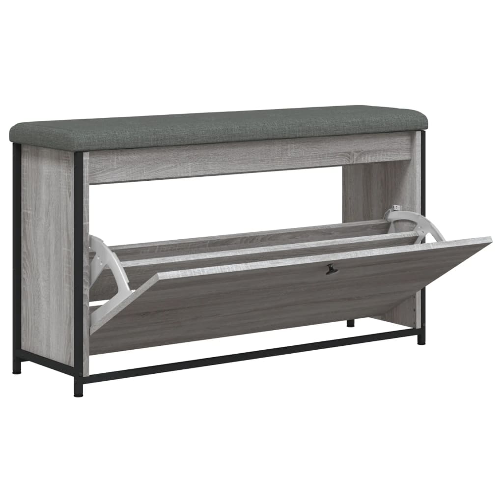 Bancă de pantofi cu sertar rabatabil, gri sonoma, 102x32x56 cm