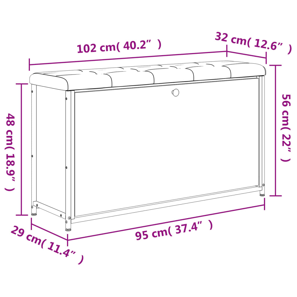 Bancă de pantofi cu sertar rabatabil, gri sonoma, 102x32x56 cm