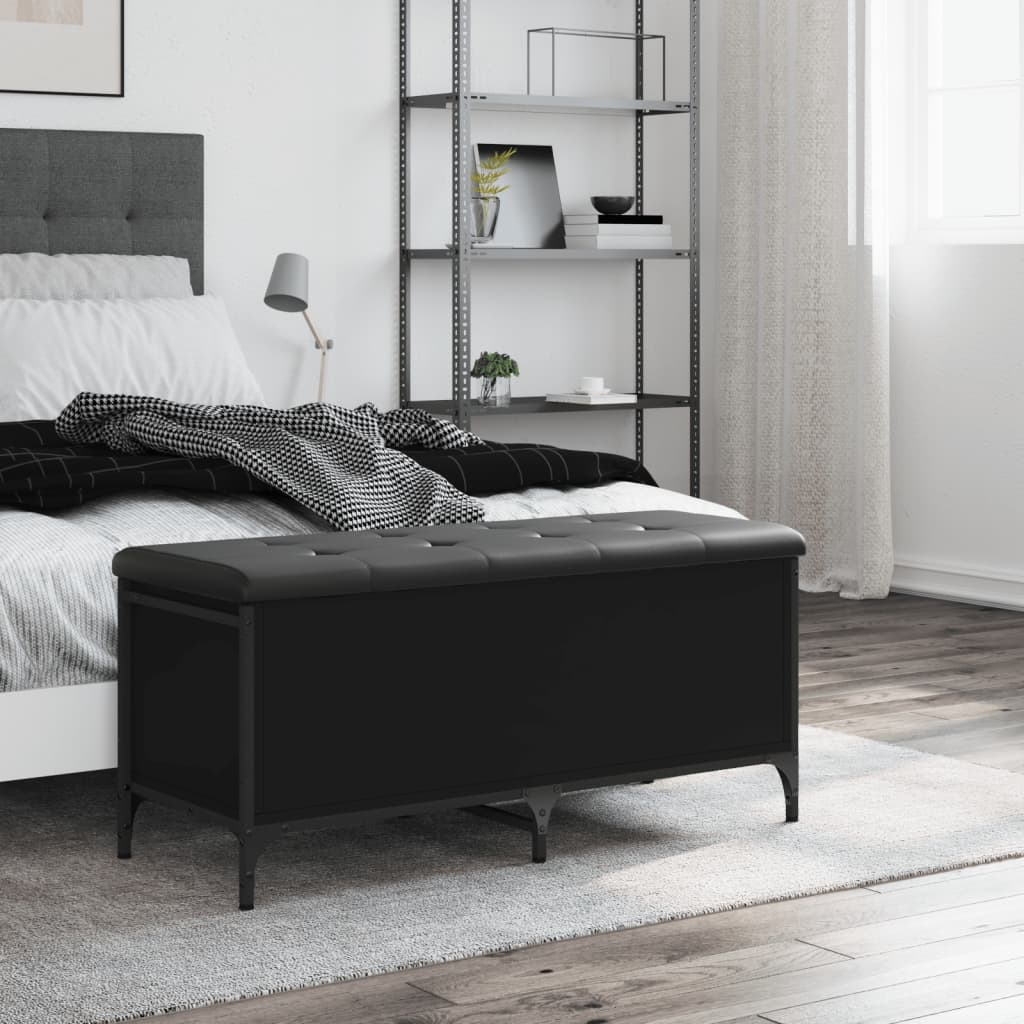 Bancă de depozitare, negru, 102x42x45 cm, lemn prelucrat
