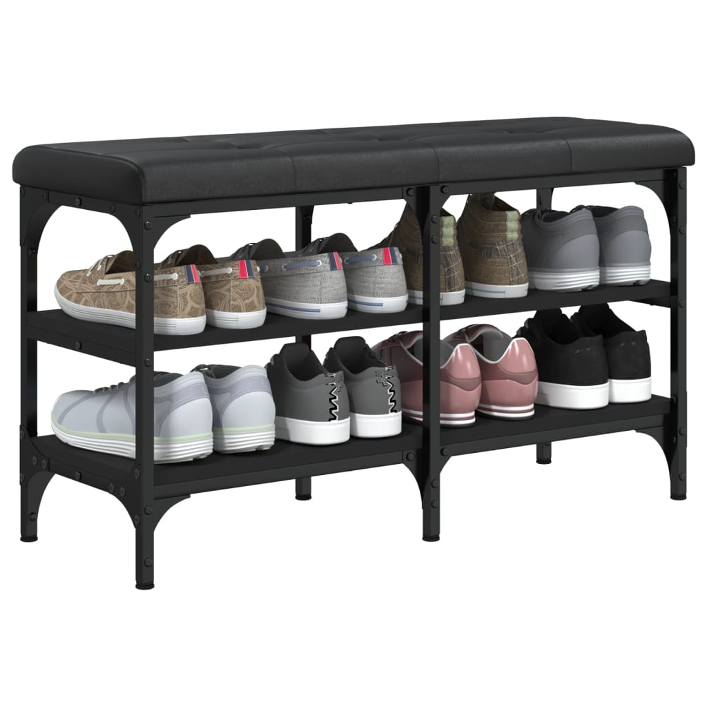 Shoe bench, black, 82x32x47 cm, processed wood