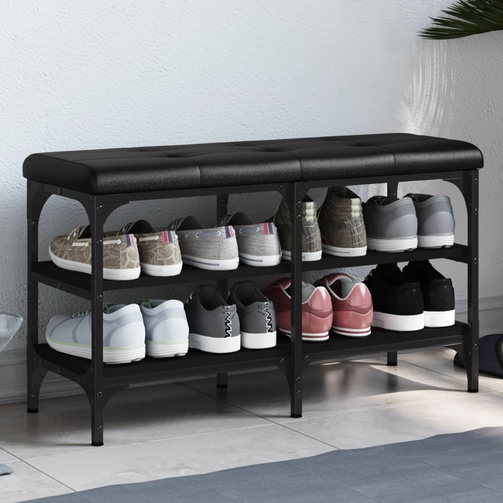 Shoe bench, black, 82x32x47 cm, processed wood