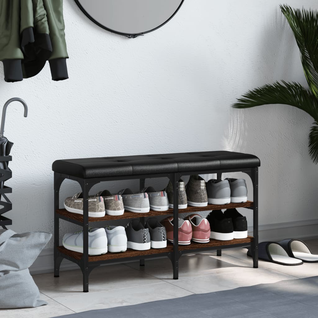 Shoe bench, brown oak, 82x32x47 cm, processed wood