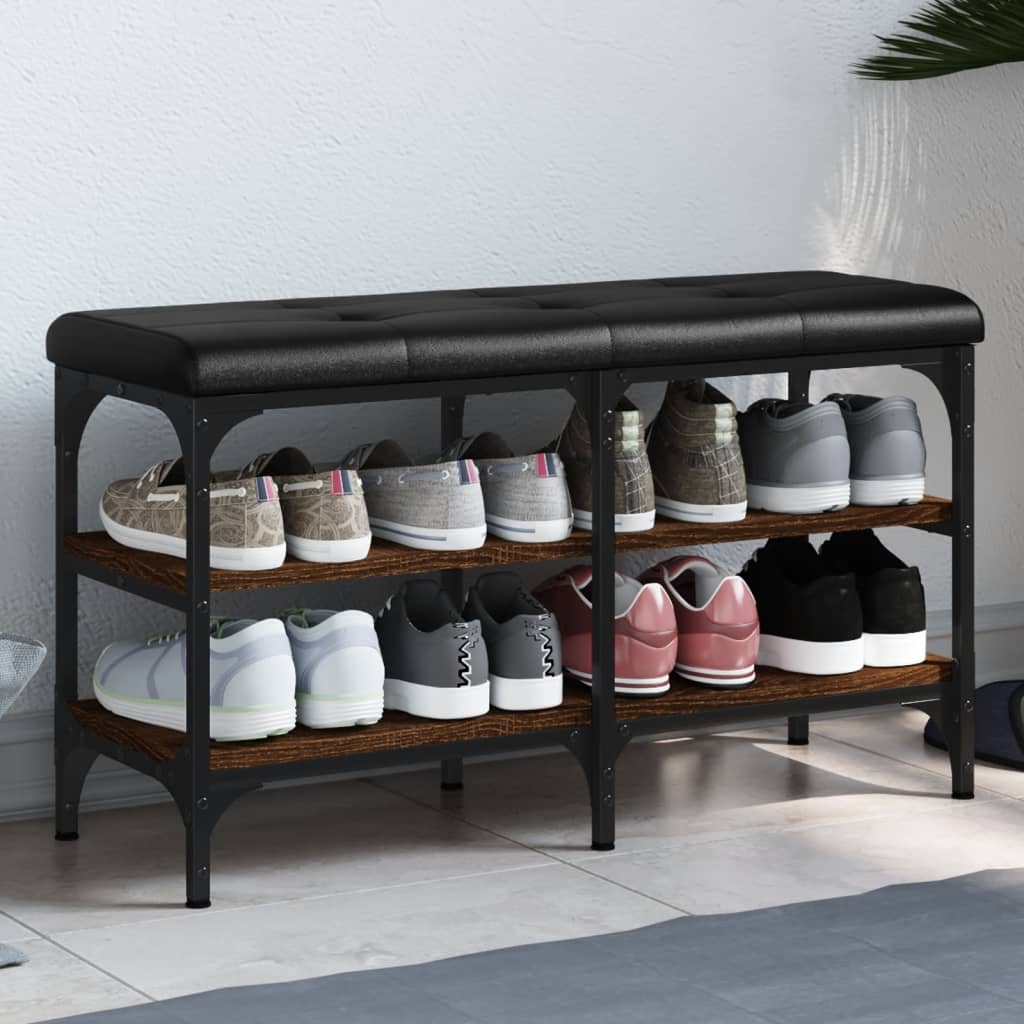 Shoe bench, brown oak, 82x32x47 cm, processed wood