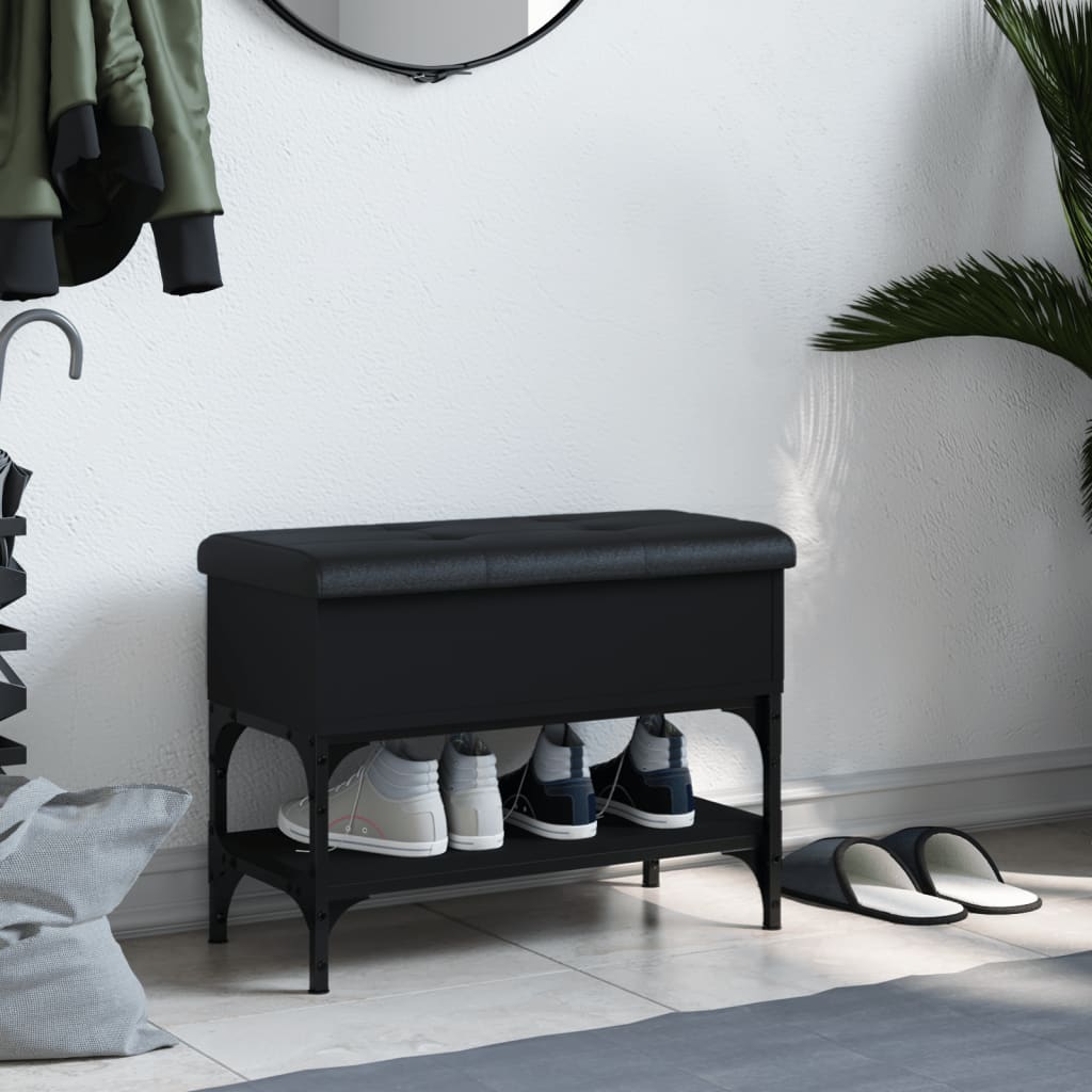 Shoe bench, black, 62x32x45 cm, processed wood