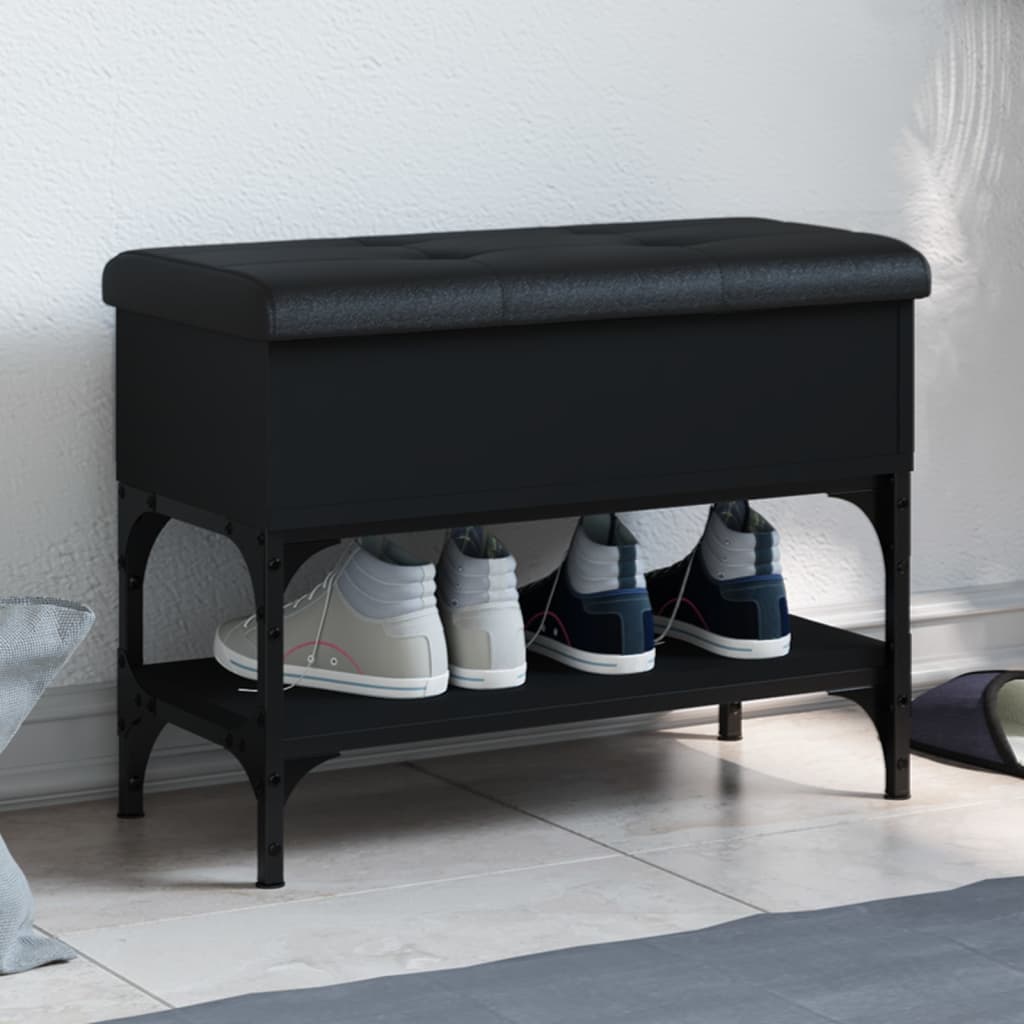 Shoe bench, black, 62x32x45 cm, processed wood