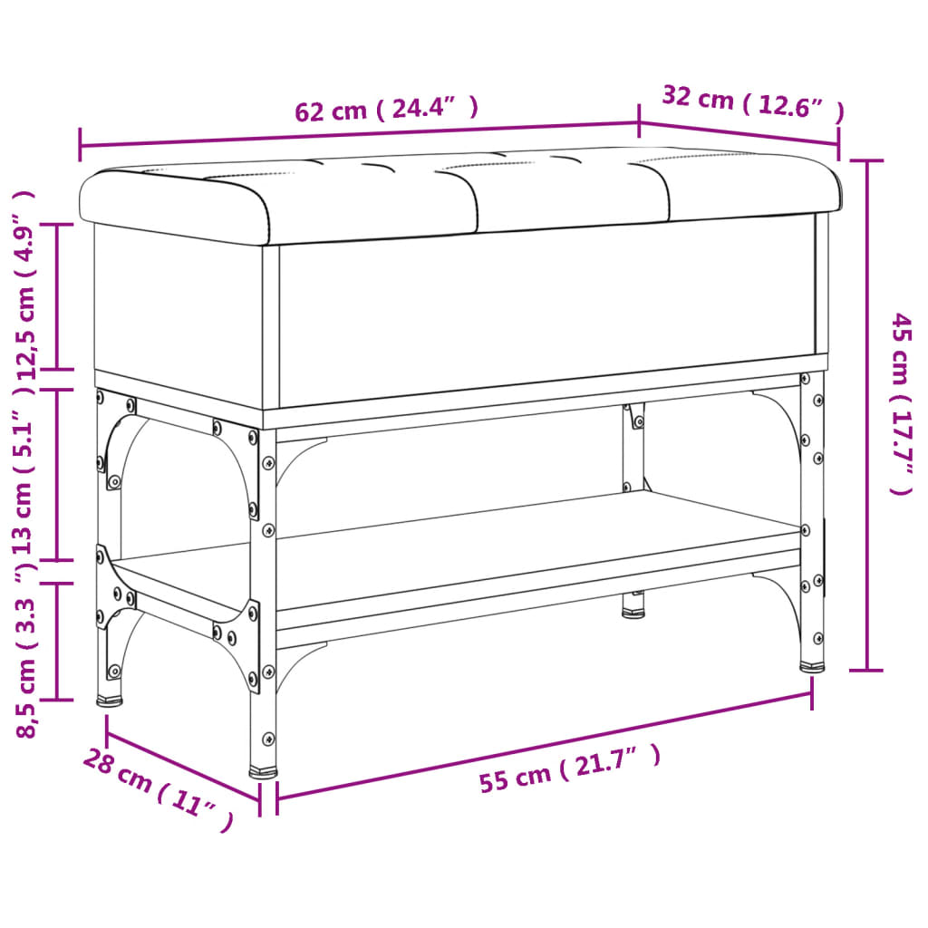 Bancă de pantofi, gri sonoma, 62x32x45 cm, lemn prelucrat