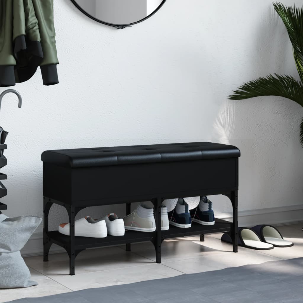 Shoe bench, black, 82x32x45 cm, processed wood