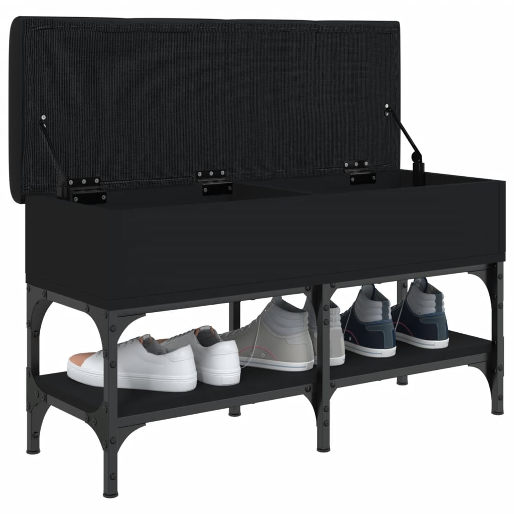 Shoe bench, black, 82x32x45 cm, processed wood