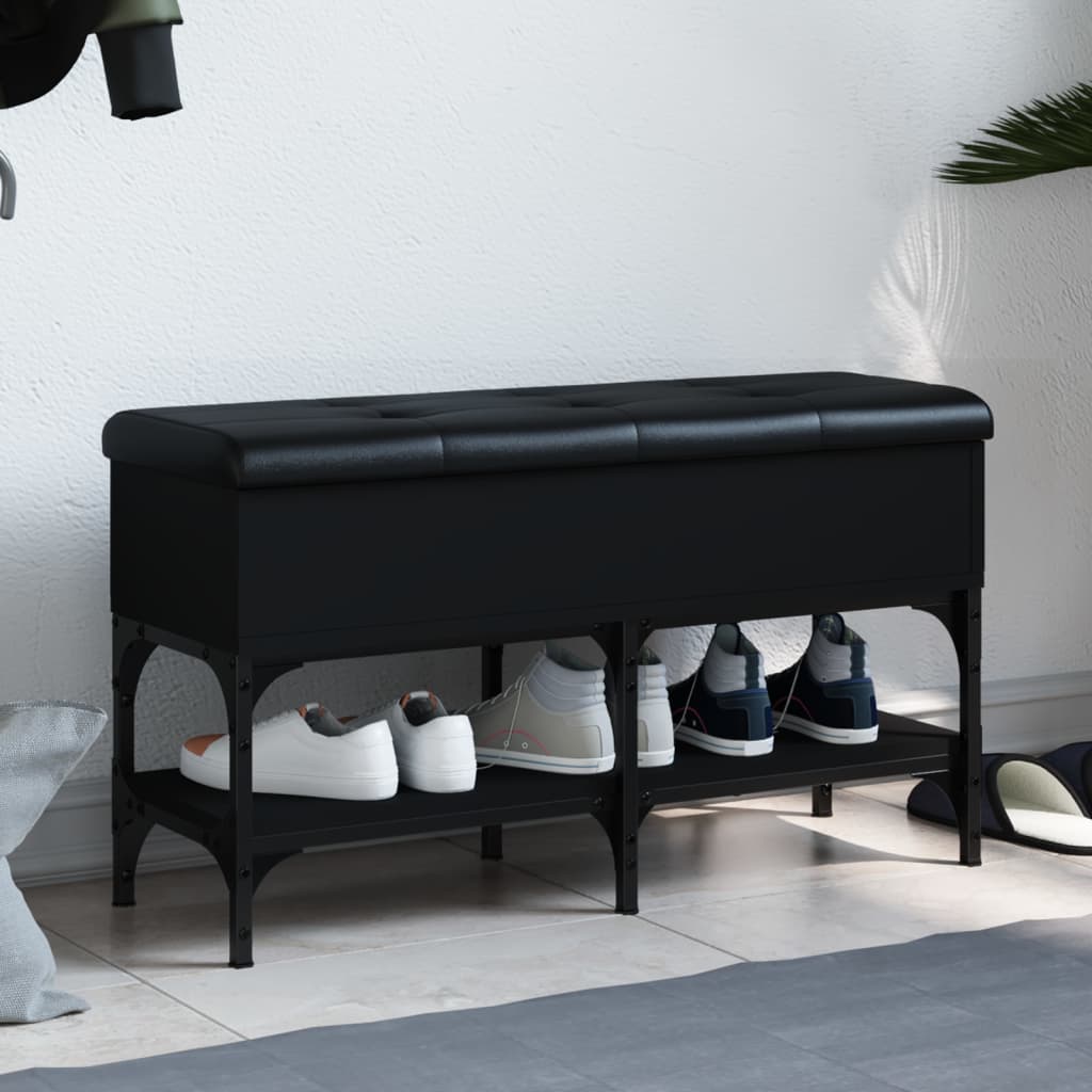 Shoe bench, black, 82x32x45 cm, processed wood
