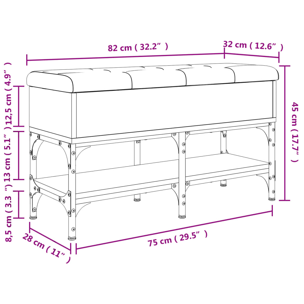 Shoe bench, sonoma grey, 82x32x45 cm, processed wood