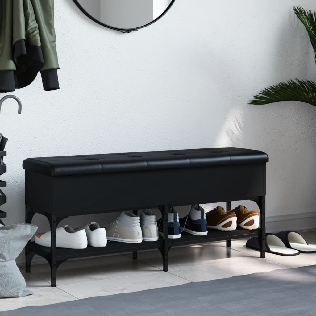 Shoe bench, black, 102x32x45 cm, processed wood