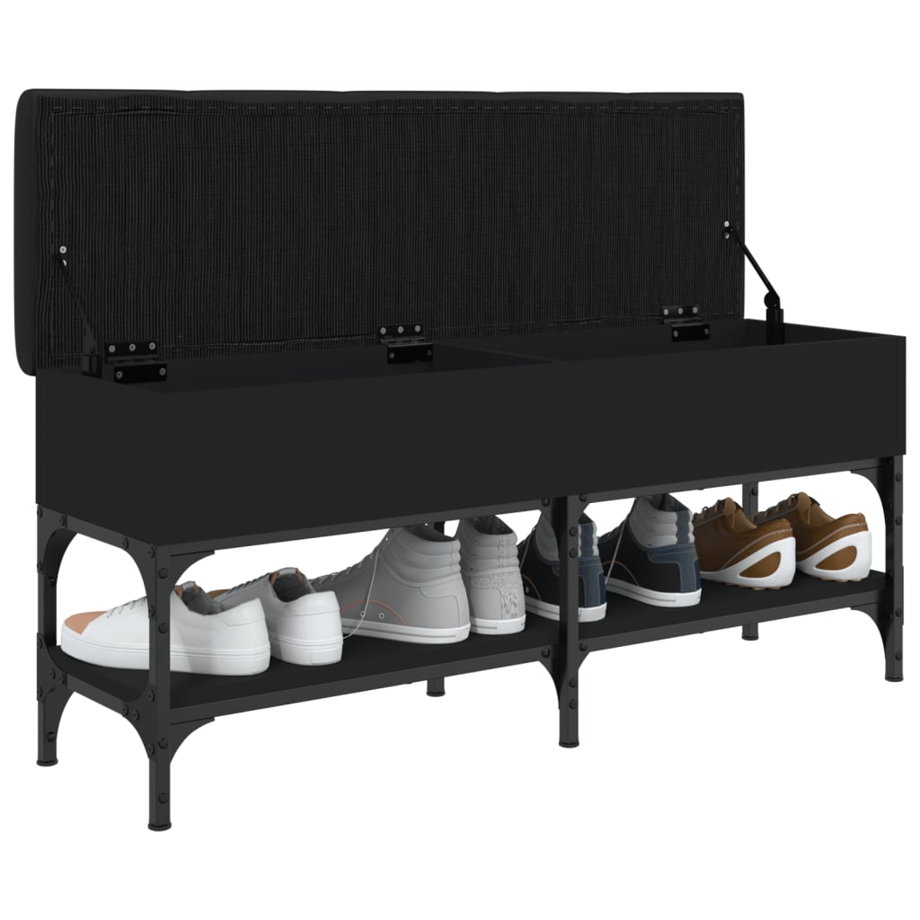 Shoe bench, black, 102x32x45 cm, processed wood