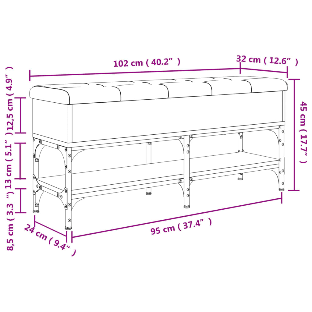 Shoe bench, black, 102x32x45 cm, processed wood