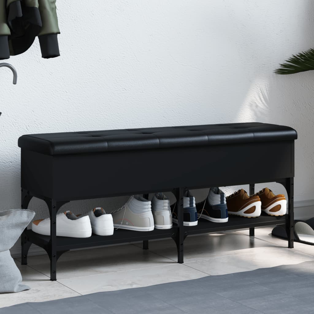 Shoe bench, black, 102x32x45 cm, processed wood