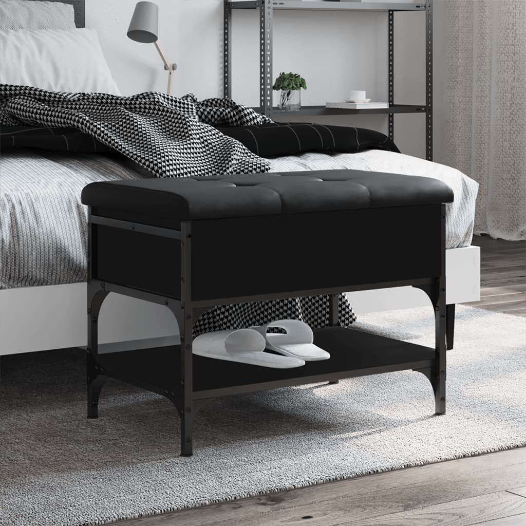 Shoe bench, black, 62x42x45 cm, processed wood