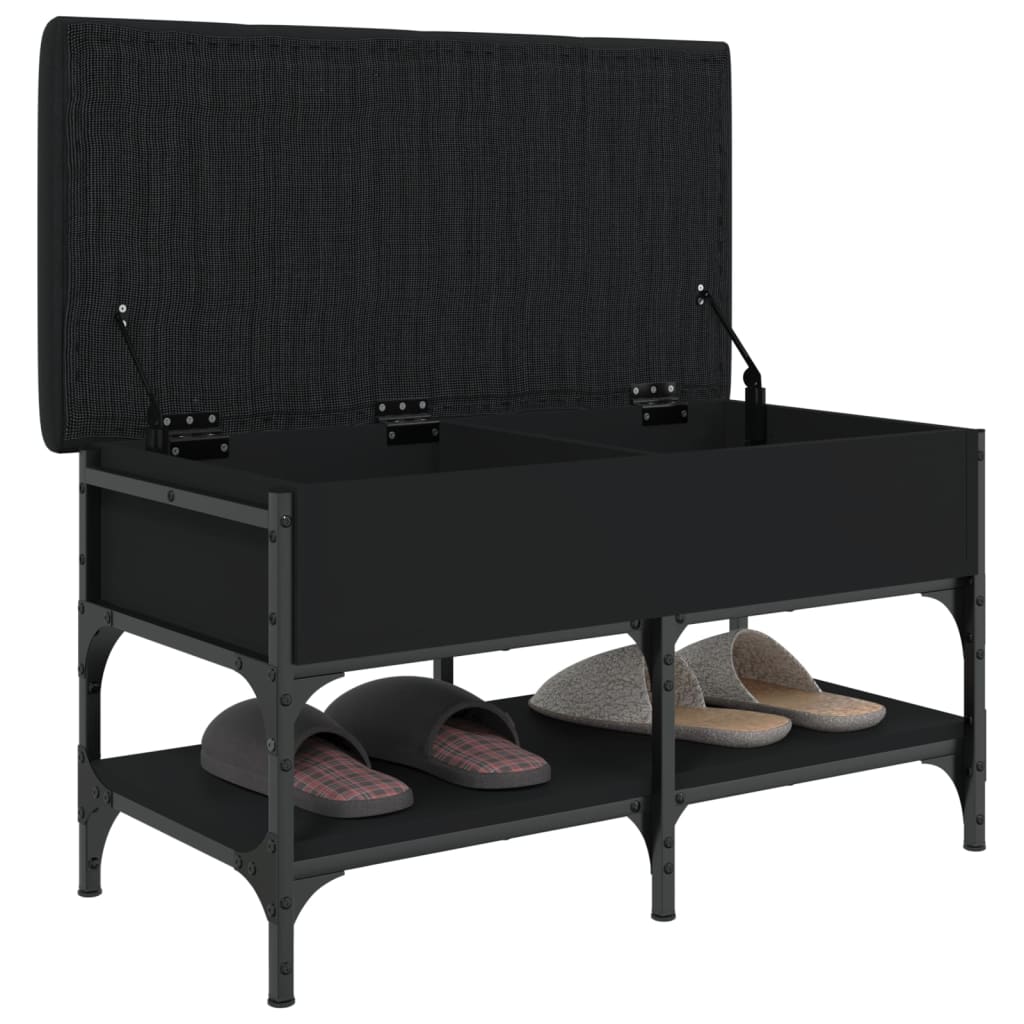 Shoe bench, black, 82x42x45 cm, processed wood