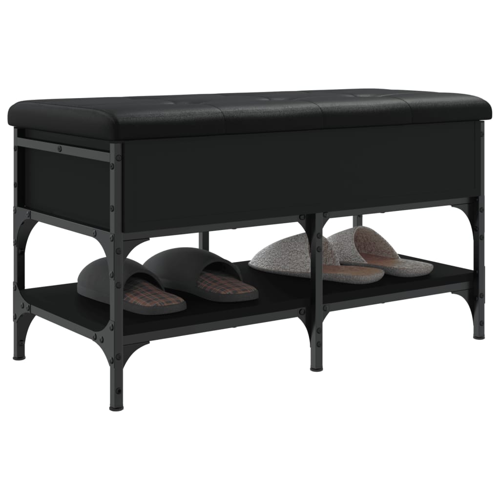 Shoe bench, black, 82x42x45 cm, processed wood