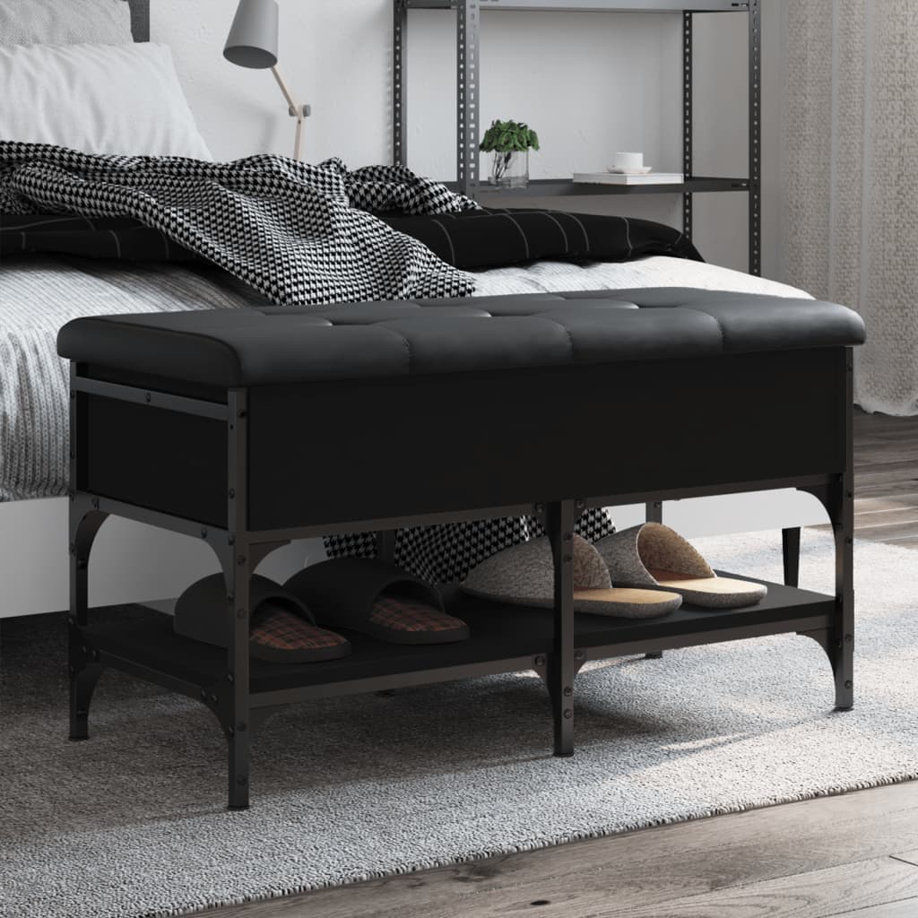 Shoe bench, black, 82x42x45 cm, processed wood