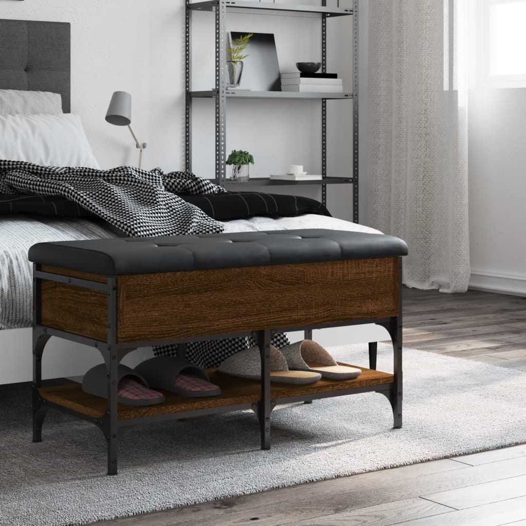 Shoe bench, brown oak, 82x42x45 cm, processed wood