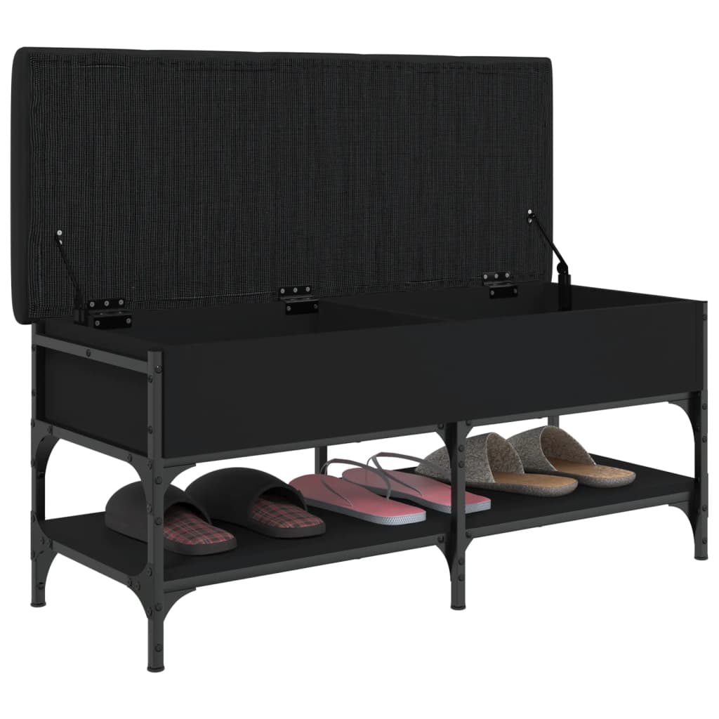 Shoe bench, black, 102x42x45 cm, processed wood