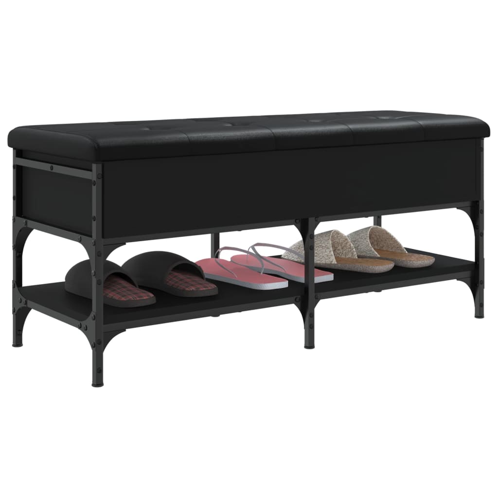 Shoe bench, black, 102x42x45 cm, processed wood