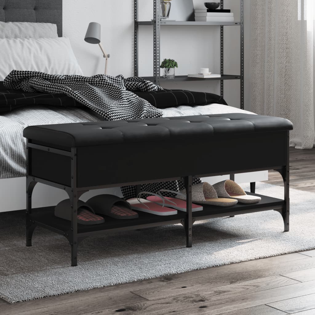 Shoe bench, black, 102x42x45 cm, processed wood