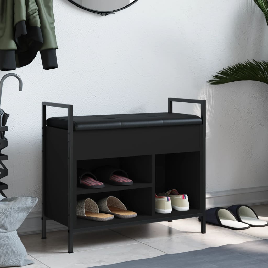 Shoe bench, black, 65.5x32x57.5 cm, processed wood