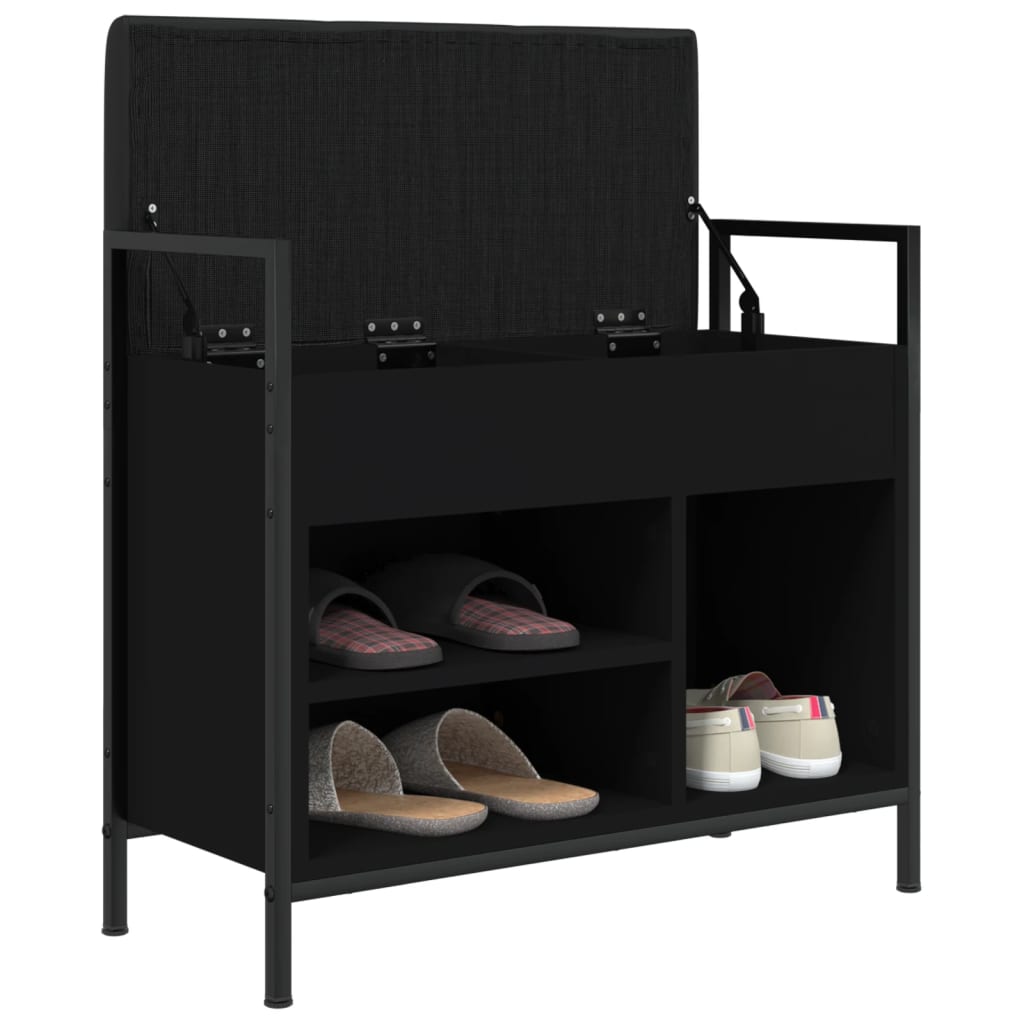 Shoe bench, black, 65.5x32x57.5 cm, processed wood