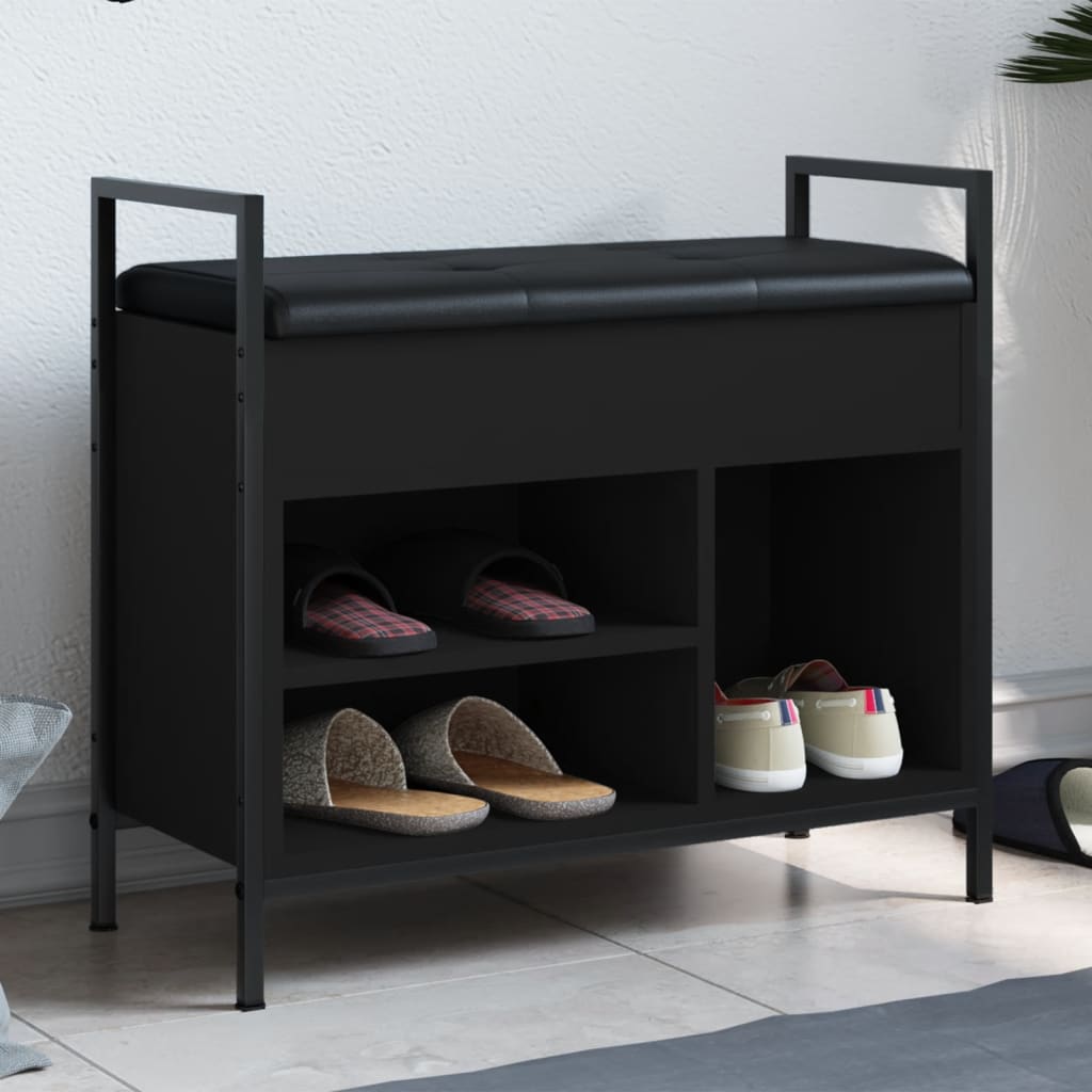 Shoe bench, black, 65.5x32x57.5 cm, processed wood
