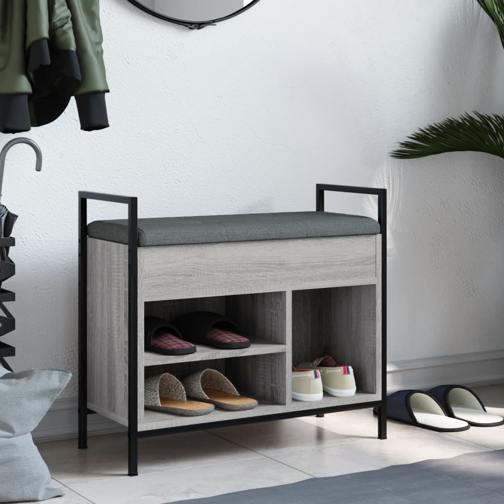 Shoe bench, sonoma grey, 65.5x32x57.5 cm, processed wood
