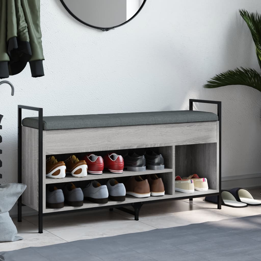 Shoe bench, sonoma grey, 105.5x32x57.5 cm, processed wood