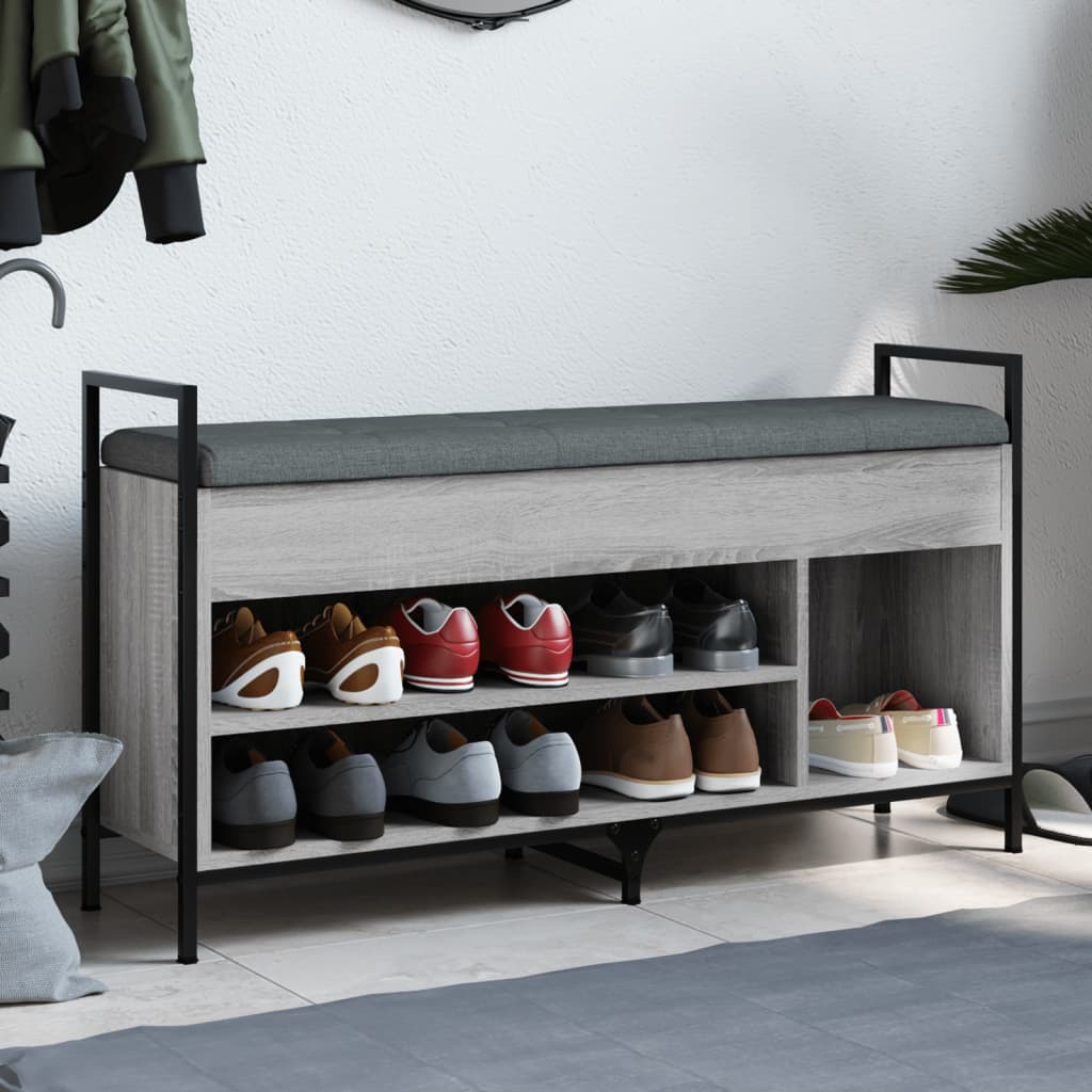 Shoe bench, sonoma grey, 105.5x32x57.5 cm, processed wood