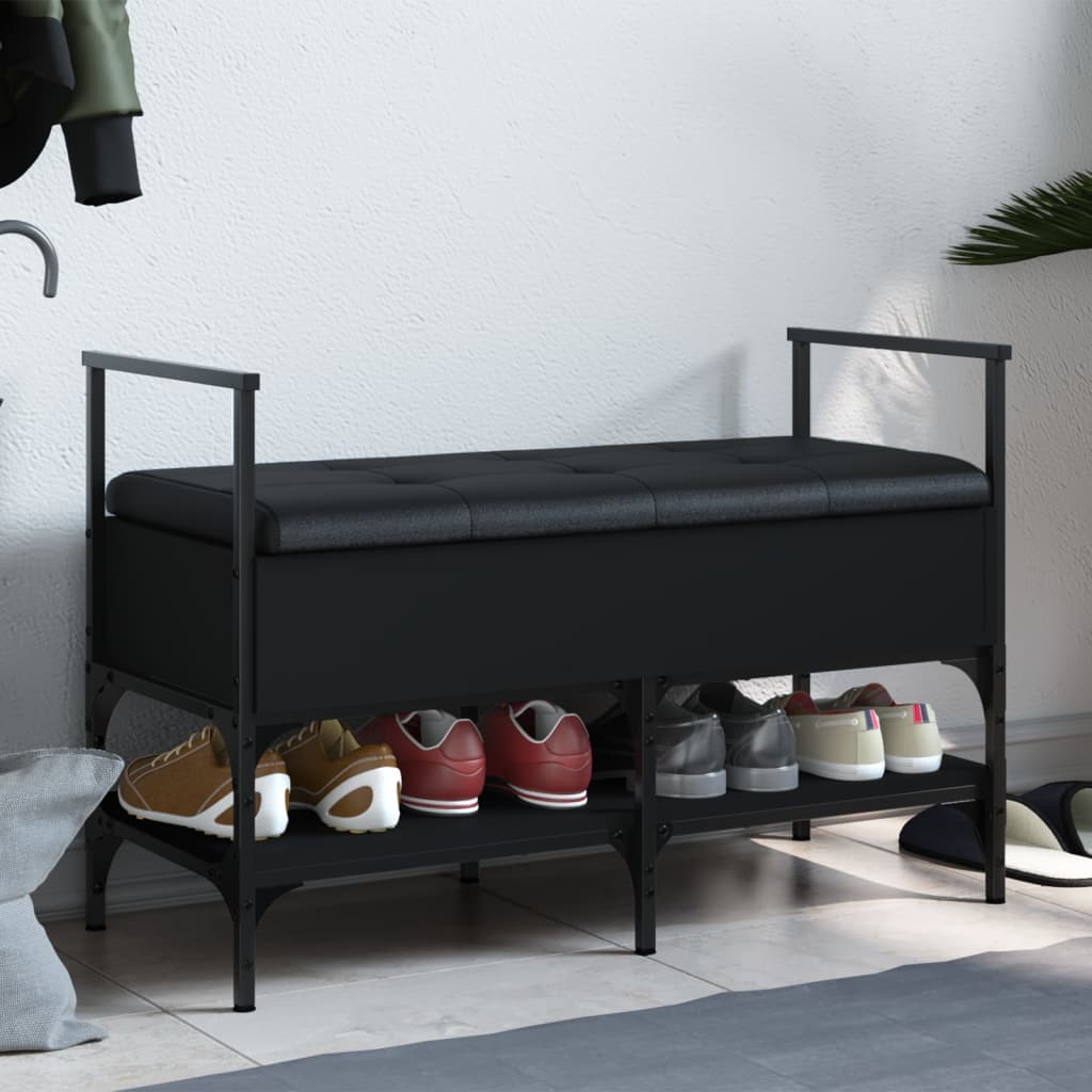 Shoe bench, black, 85.5x42x57.5 cm, processed wood