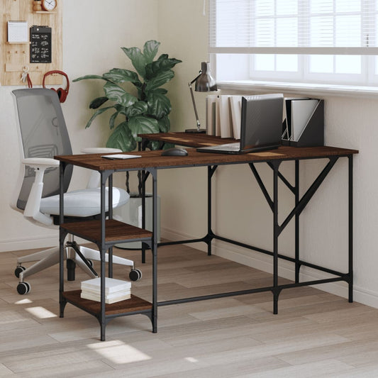 Desk, brown oak, 139x139x75 cm, processed wood