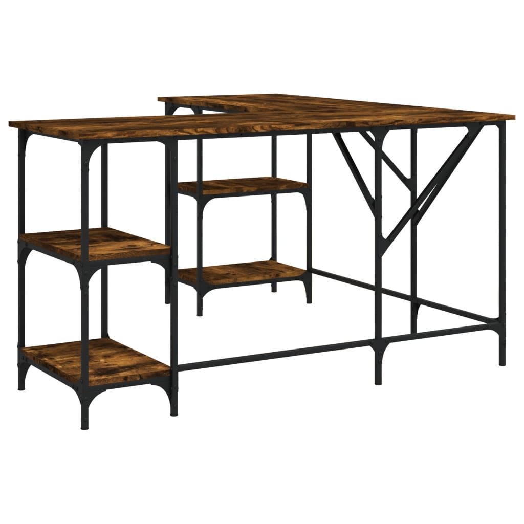 Desk, smoked oak, 139x139x75 cm, processed wood