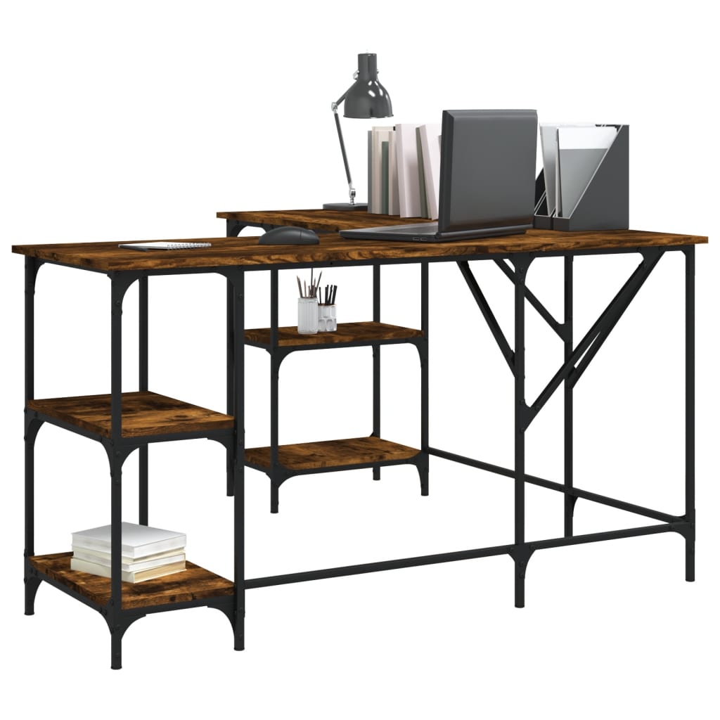 Desk, smoked oak, 139x139x75 cm, processed wood