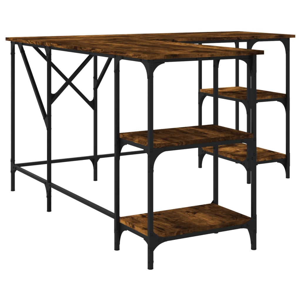 Desk, smoked oak, 139x139x75 cm, processed wood