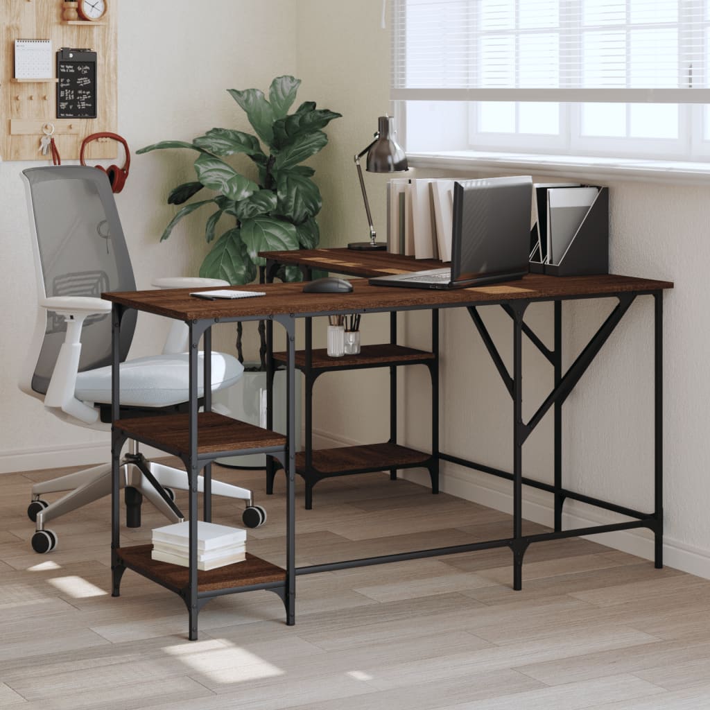 Desk, brown oak, 139x139x75 cm, processed wood