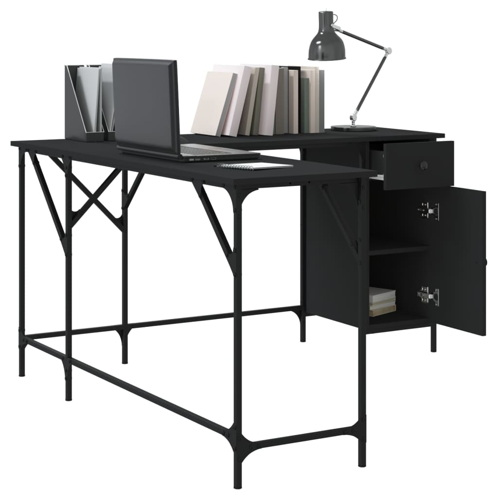 Desk, black, 141x141x75 cm, processed wood