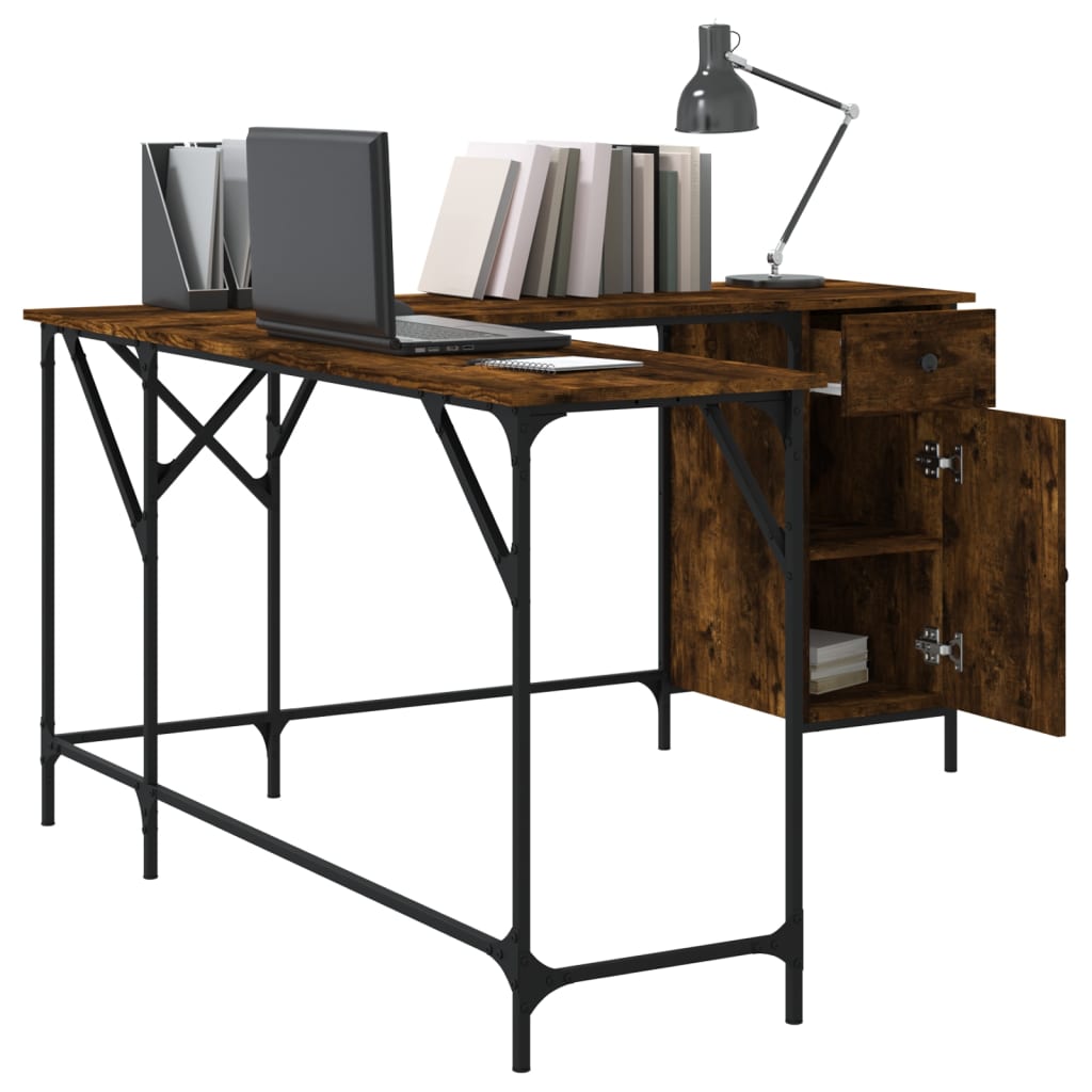 Desk, smoked oak, 141x141x75 cm, processed wood